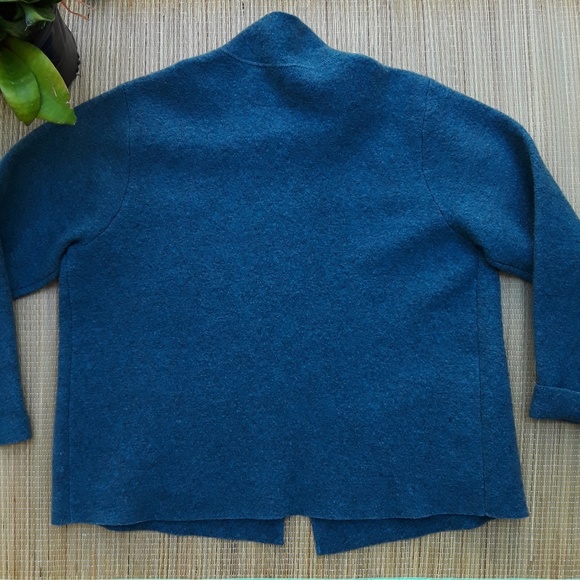 Eileen Fisher Blue Open Front wool Sweater - Picture 6 of 8